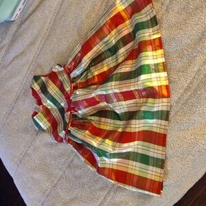 Red Gold and Green plaid dress